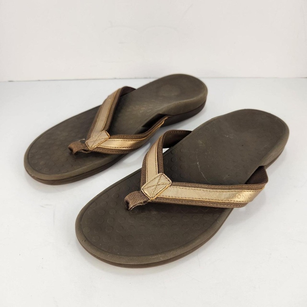 Vionic Women's Size 10 Bronze Gold Metallic Thong Flip Flop Sandals Orthotic